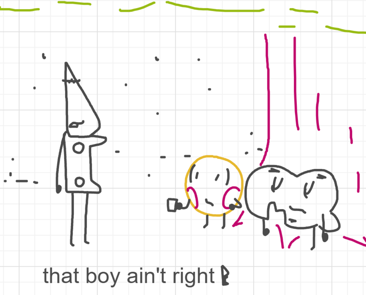 A panel from I've Been Everywhere, Man, episode nine of the Board Boards object show by Furretwalk/WalkingFurret.